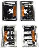 SPEC-D TUNING Chrome Housing Clear Lens 4PC Corner Lights Compatible with 1994-1998 Chevy C10 Pickup Truck L+R Pair Assembly