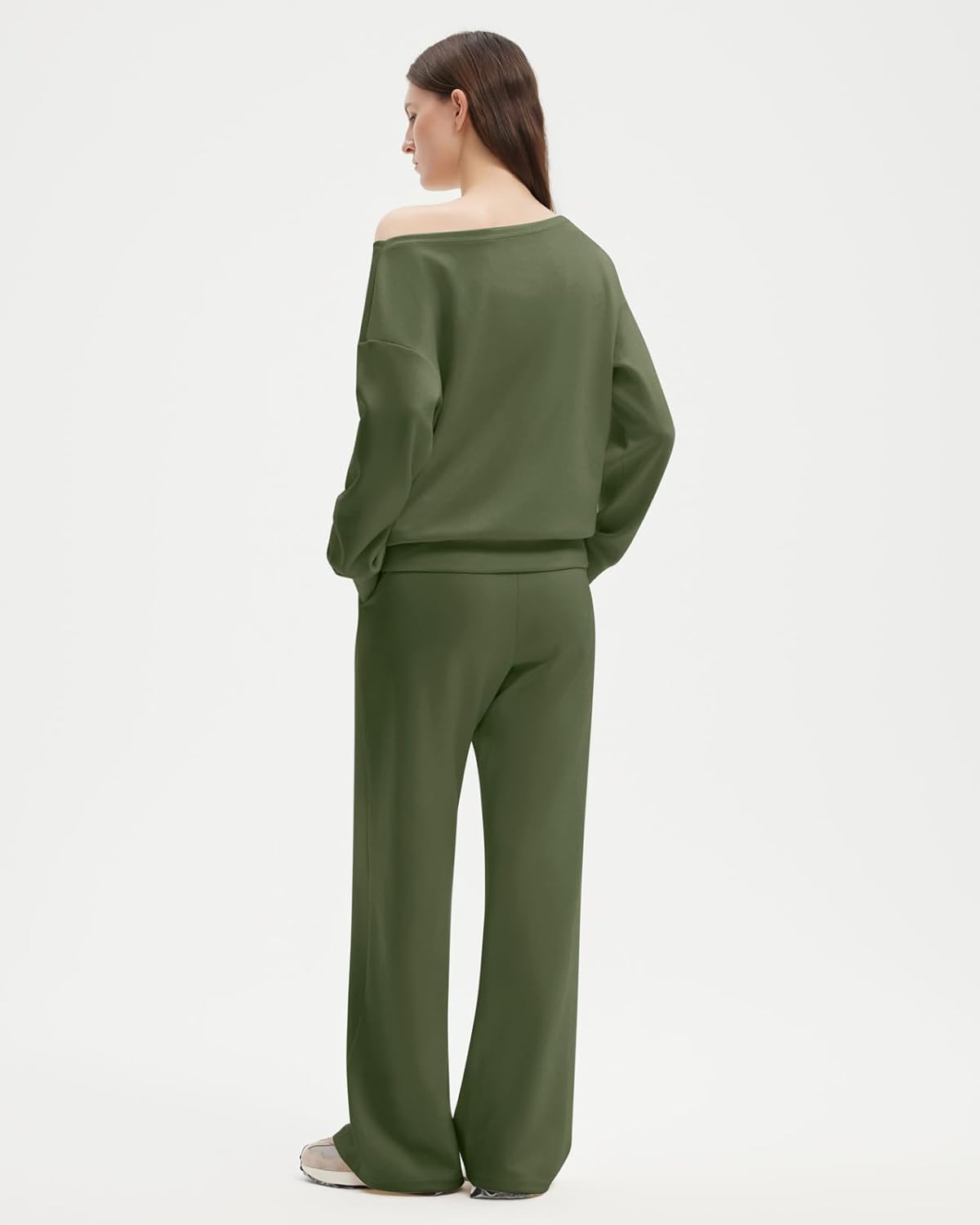 SUUKSESS Women 2 Piece Lounge Matching Set Off Shoulder Sweatshirt Wide Leg Sweatpant - Image 3