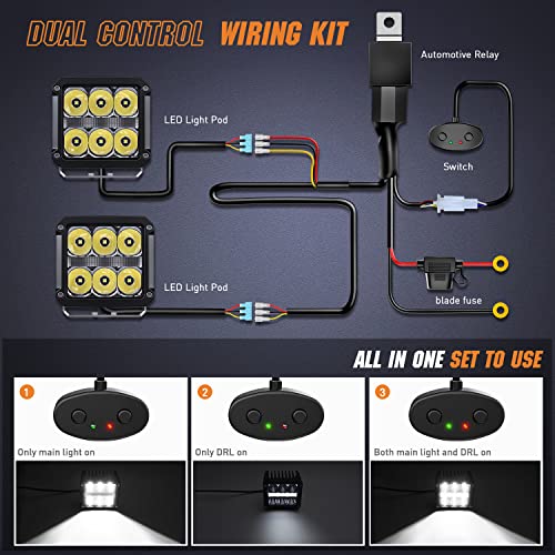 Image of Nilight 4 Inch Square LED Pod Lights with DRL 60W 6487LM 10 Degree Super Spot Beam 16AWG Wiring Harness Kit for Auxiliary Offroad Driving Work Lamp for Truck UTV ATV SUV 4x4 Jeep