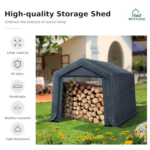 MFSTUDIO Portable Storage Shed 8x12ft, Garage Car Tents Motorcycle Carport - Image 2