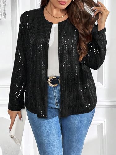 Floerns Women's Contrast Sequin Shiny Long Sleeve Open Front Party Jacket4