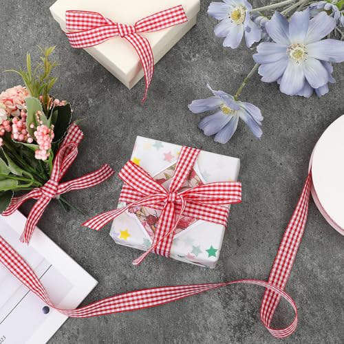 Fita de guingão vermelho e branco 1,8 cm x 50 jardas fita quadriculada fita de tecido vermelho fita