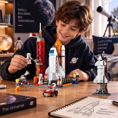 Image of SKY LINE OCEAN 8861 Space Ship Rocket & Launcher + Shuttle 107 PCS Combo, Space Command Center Play Kit, STEAM Toy, 5-Year Structural Warranty
