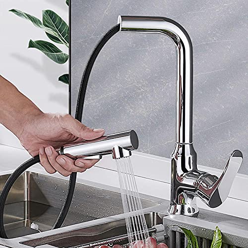 引き出し式スプレー付きキッチン蛇口、回転式温水・冷水ノズル、真鍮製キッチンミキサーシンク蛇口