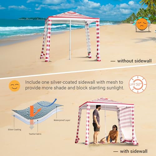 Crown Shades U49B 6.5'X6.5' Beach Cabana Easy Setup Pop Up Tent Sun Shelter Beach Shade With One Sidewall And More Pockets, Red thumb #1