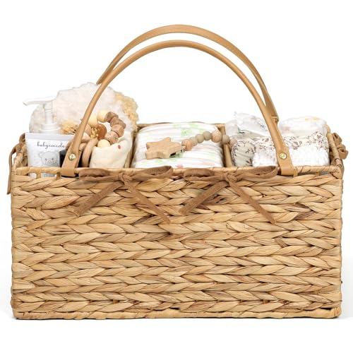 Klippehop Organiseur de table à langer - Panier de rangement tressé en jacinthe d'eau - Organiseur de luxe tissé à la main - Pour fournitures de bébé - Cadeau de naissance indispensable - Lumière