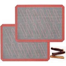 Perforated Silicone Baking Mats, 2 PCS Eclair Silicone Mat for Half Sheet with 12 Printed Oblong Eclair Guides, Non-Stick Reusable Oven Liners for Making Bread/Pizza/Pastry/Cookie 11-4/5" x 15-3/4"
