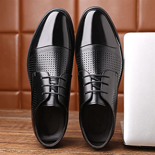 Battle Men Men's Height Increasing Elevator Shoes -2.4 Inches Taller Breathable Dress Lacing Shoes Genuine Leather Cap Toe Block Heel Black Formal Men3