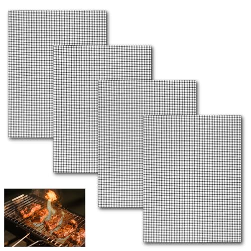 4 alfombrillas para barbacoa, 40 × 30 cm, antiadherente, reutilizable, para parrilla, horno, freidora de aire