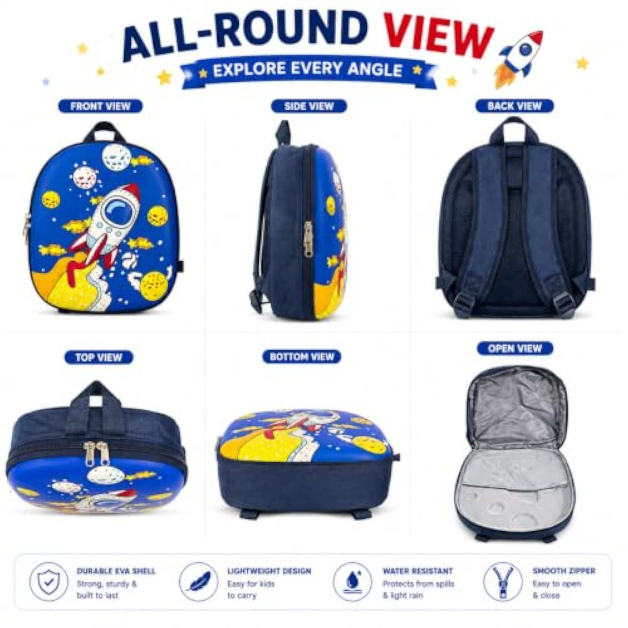 3D EVA Kids Backpack for Boys & Girls, Space Rocket Design