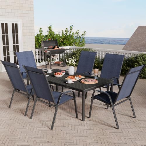 Image of Betterhood Patio Chairs Set of 6, Stackable Outdoor Dining Chairs Set with Breathable Seat Fabric, All-Weather Powder-Coated Metal Frame for Pool Side, Backyard, 350LBS Capacity (Blue, Set of 6)