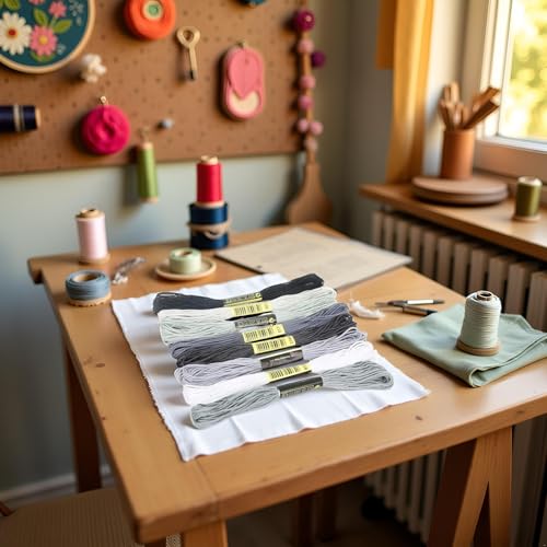 Image of 8Pcs 7.5m Cotton Stitch Embroidery Thread Floss DIY Friendship Bracelets Floss Craft Sewing Skeins Grey Fashion Embroidery Floss for Arts,Embroidery Thread and Floss, Crafts and Sewing