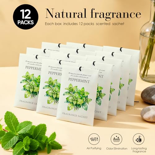 Image of Mint Scented Sachet Bags - 12 Pack Drawer & Closet Freshener, Long Lasting Odor Eliminator for Wardrobes, Cars & Storage, Home Fragrance Air Freshener Sachets