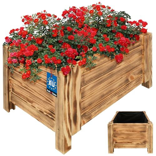 KOTARBAU® Blumenkasten Holz für draußen Pflanzkasten lang 60cm Breite 39cm Pflanzkübel Holz outdoor Blumenkiste für Terrasse & Balkon Blumenkasten Holzoptik rustikal Kräuterkiste