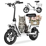 INSDRGN Adults Electric Scooter with Seat, 48V 10.4AH Foldable Electric Scooter,14' Tires,750W Motor,20MPH, 28-Mile Long Range and Dual Disc Brakes,330lbs Max Load (White)