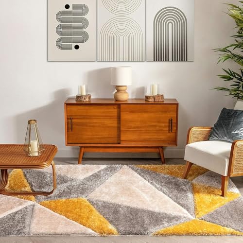 Image of Urban Modern Decor Features 5x8 Feet Modern Soft Shaggy Carpet Thick, Fluffy & 2 inch Pile Shag Rug for Your Kids Room, Bedroom & Livingroom(5x8 feet, Grey & Yellow Tri)