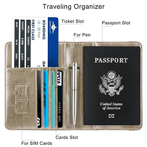 Image of WALNEW Travel Passport Holder, RFID Passport Wallet with Pen | PU Leather Passport Cover Case, Travel Must Haves Accessories, Passport Book Holder for Women Men