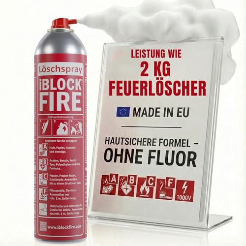 notlok Safety Work - 600ml Feuerlöschspray | iBlockFIRE Klein Feuerlöscher | Feuerlöscher Schaum-Gel von Feuer: A B C E F | Fettbrandlöscher, Brandschutzspray