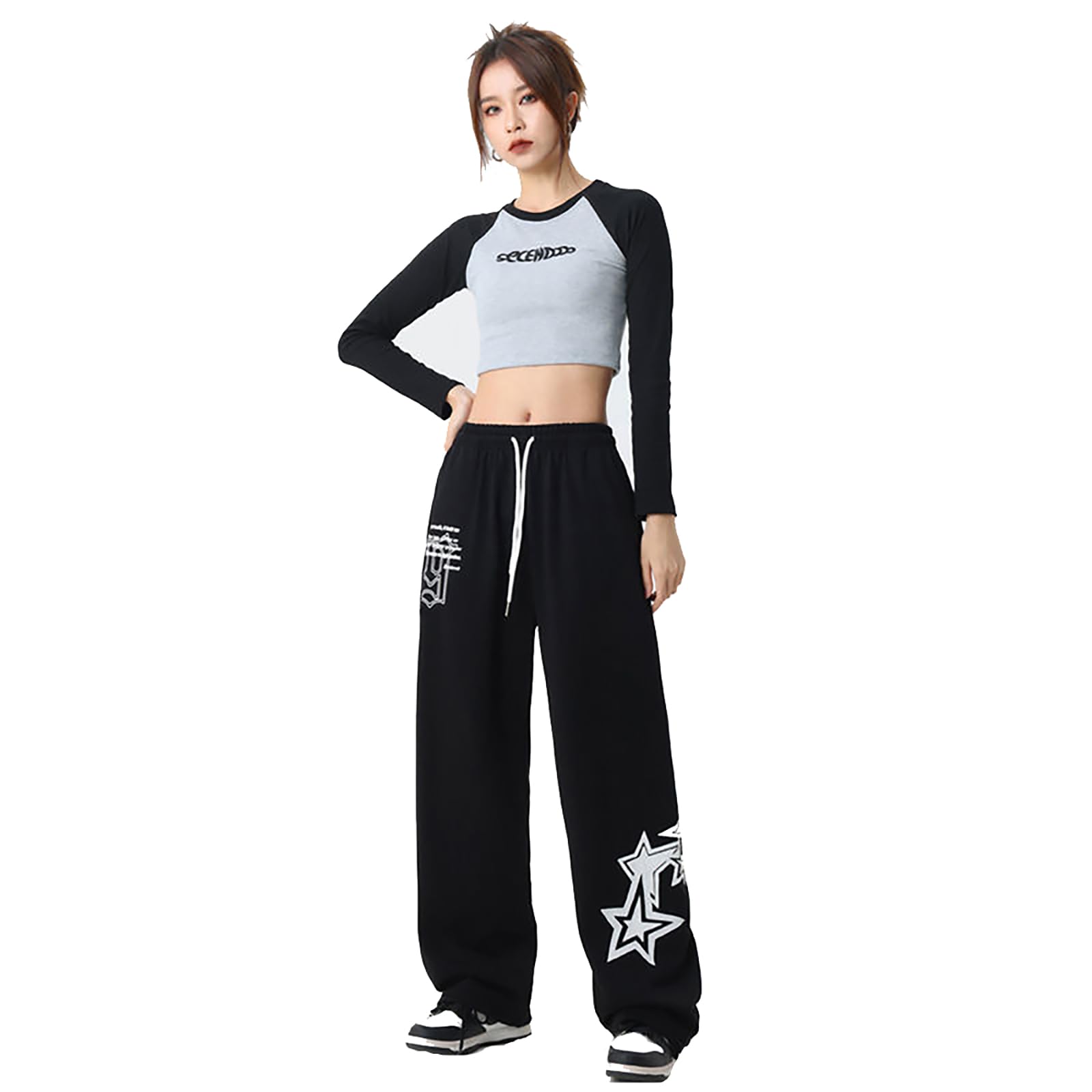 Korean Style Academy Style Drawstring Hip-hop Pants for Women Casual and Versatile Design with Printed Sports Pants