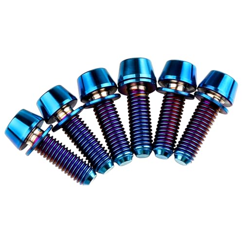 Image of Titanium Ti Allen Hex M5x16 18mm Tapered Head Bolt with Washer Screw for Bicycle Stem Parts Pack of 6 (Burnt Blue, M5x16mm)