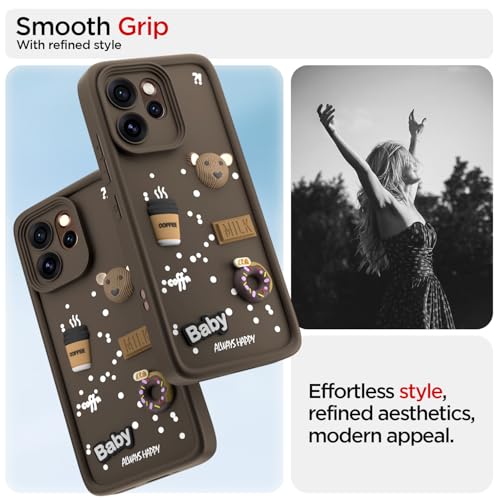 Image of Pikkme Back Cover for Oppo Reno 15 Pro Mini 5G | 3D Bear Silicone Cute & Fun Coffee Cartoon | Full Body Protection Bumper Case (Brown)