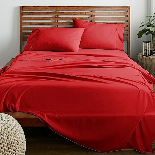 American Home Collection 4 Piece Full Size Bedding Sheets and Pillowcases Set - Ultra Soft Microfiber - Breathable, Wrinkle Free, Easy Care, Durable, Oeko-Tex Certified Sheet Set (Full, Red)