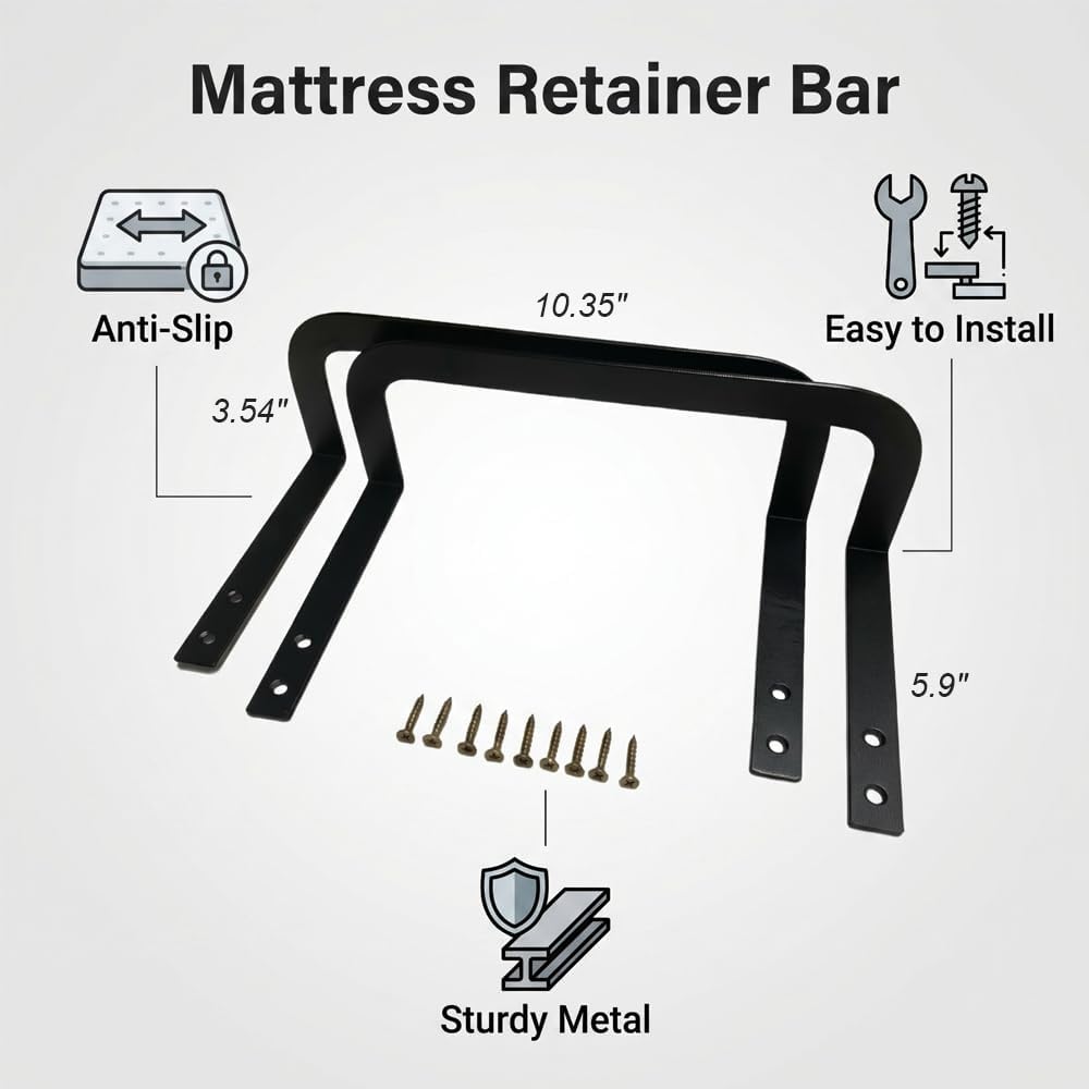 Mattress Slide Stopper, Bed Frame Stabilizer, Black Pack of 2