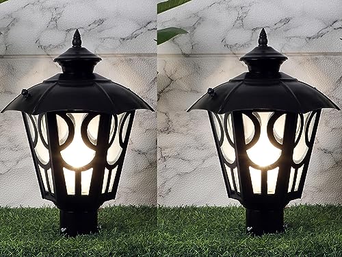 Image of SINOMAN Exterior Lantern Outdoor Post Light, Matt Black Pillar Lamp Fixtures for Patio Porch Garden and Gate Post Decor (Bulb Not Included) (Pack of 2)