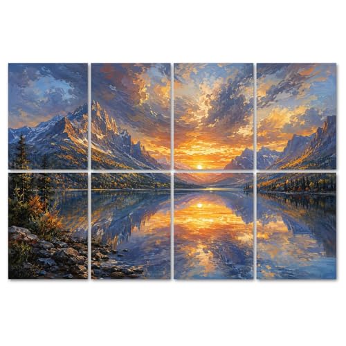 8 Pack de Paneles Acústicos Artísticos para Absorción de Sonido, Diseño de Lago Montañoso con Amanecer y Nubes, Paneles Decorativos Autoadhesivos para Estudios de Grabación en Casa 48"x32" miniatura 1
