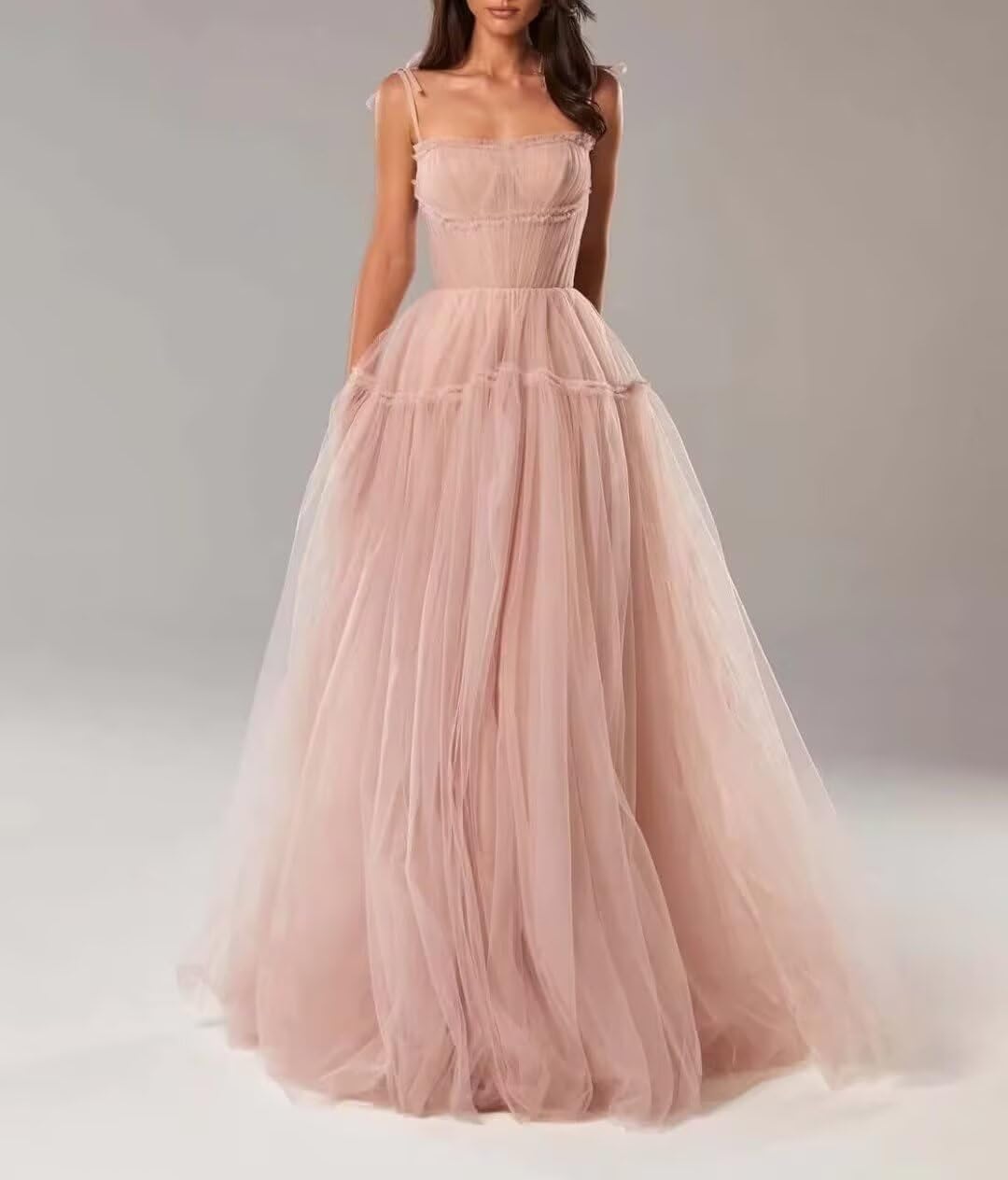 Zepumen Tulle Prom Dress Spaghetti Straps Bridesmaid Dresses Long A Line Foraml Evening Party Gown