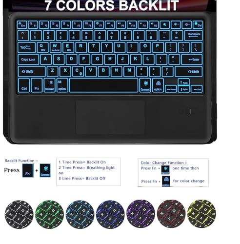 Image of MICROWARE Samsung Galaxy Tab S9 FE+ /S9+ 12.4 inch Keyboard Case: 3 Zone 7 Colors Backlit Trackpad Keyboard for 12.4 inch Galaxy Tab S9 FE Plus (Normal Trackpad, S9 12.4 inch)