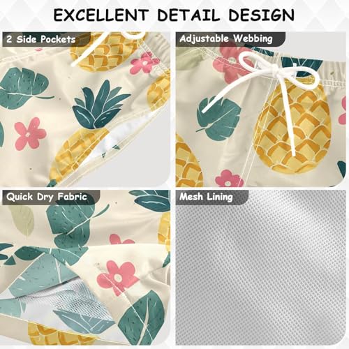 Boys Swim Trunks Cute Pineapple Leave Pink Flower Pattern Toddler Swim Shorts Beach Board Shorts Swimsuit3
