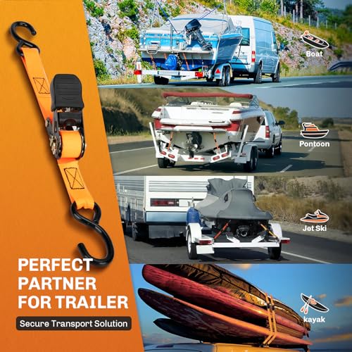 Image of WELLUCK Boat Trailer Transom Tie Down Straps 2400 LBS, LED Bulb Rechargeable, Charging Bulb