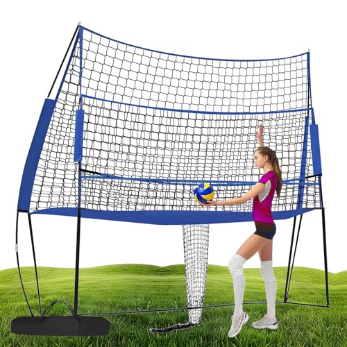 JAYGOVAN Volleyball Training Equipment Net Portable Practice Net for Backyard, Indoor Outdoor Use, Easy Assembly 4 Adjustable Heights Volleyball Net for Hitting, Serving, and Passing Drills (Blue)