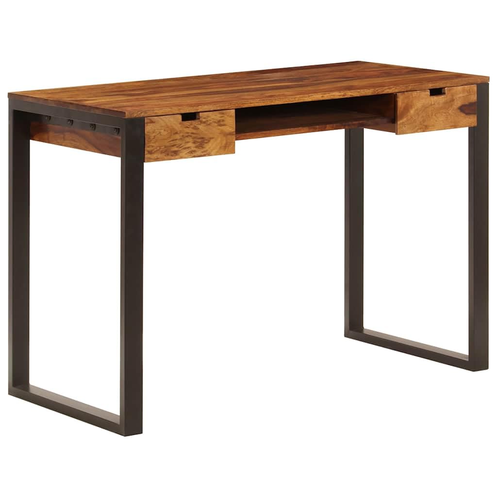 Bureau en Bois de Sesham avec 2 Tiroirs et Tablette Clavier, 110 x 55 x 78
