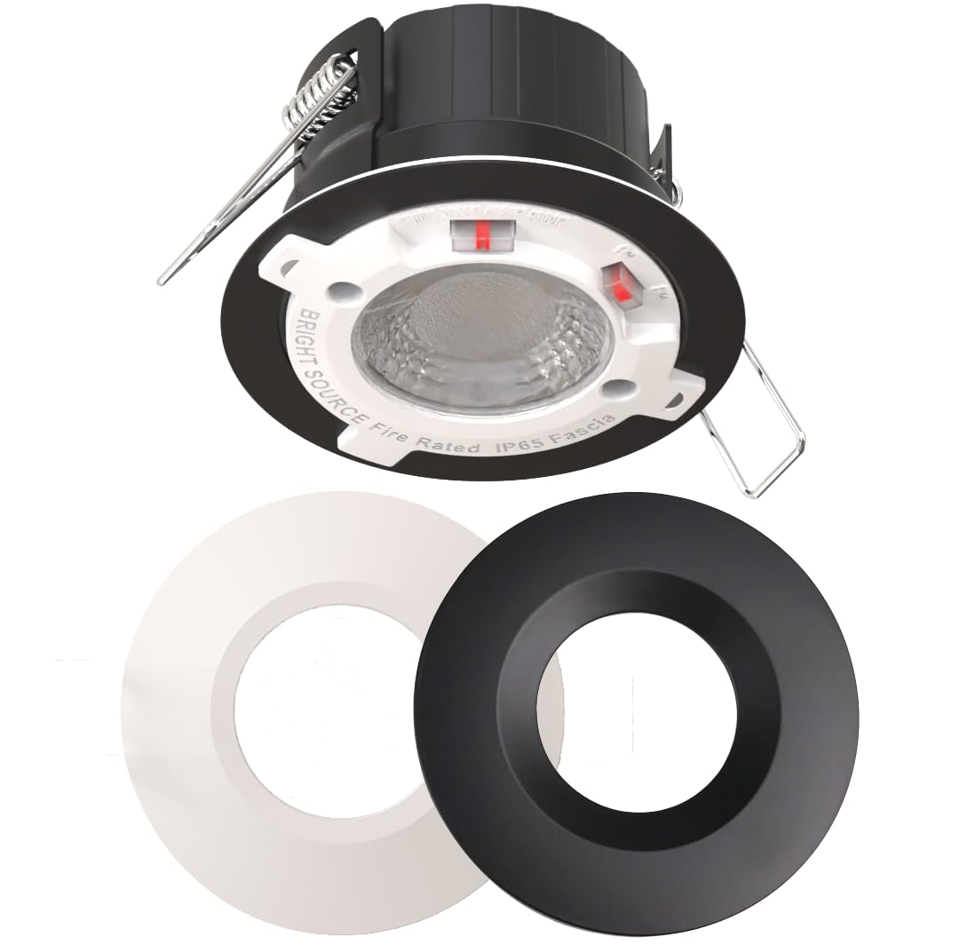 Bright Source All in One Switchable Wattage 4W/6W Integrated LED Downlight, White & Gunmetal Grey Bezel Bundle, TRIAC Dimmable, Adjustable Colour 2700K 3000K 4000K 6000K, IP65, Fire Rated, 1 Pack