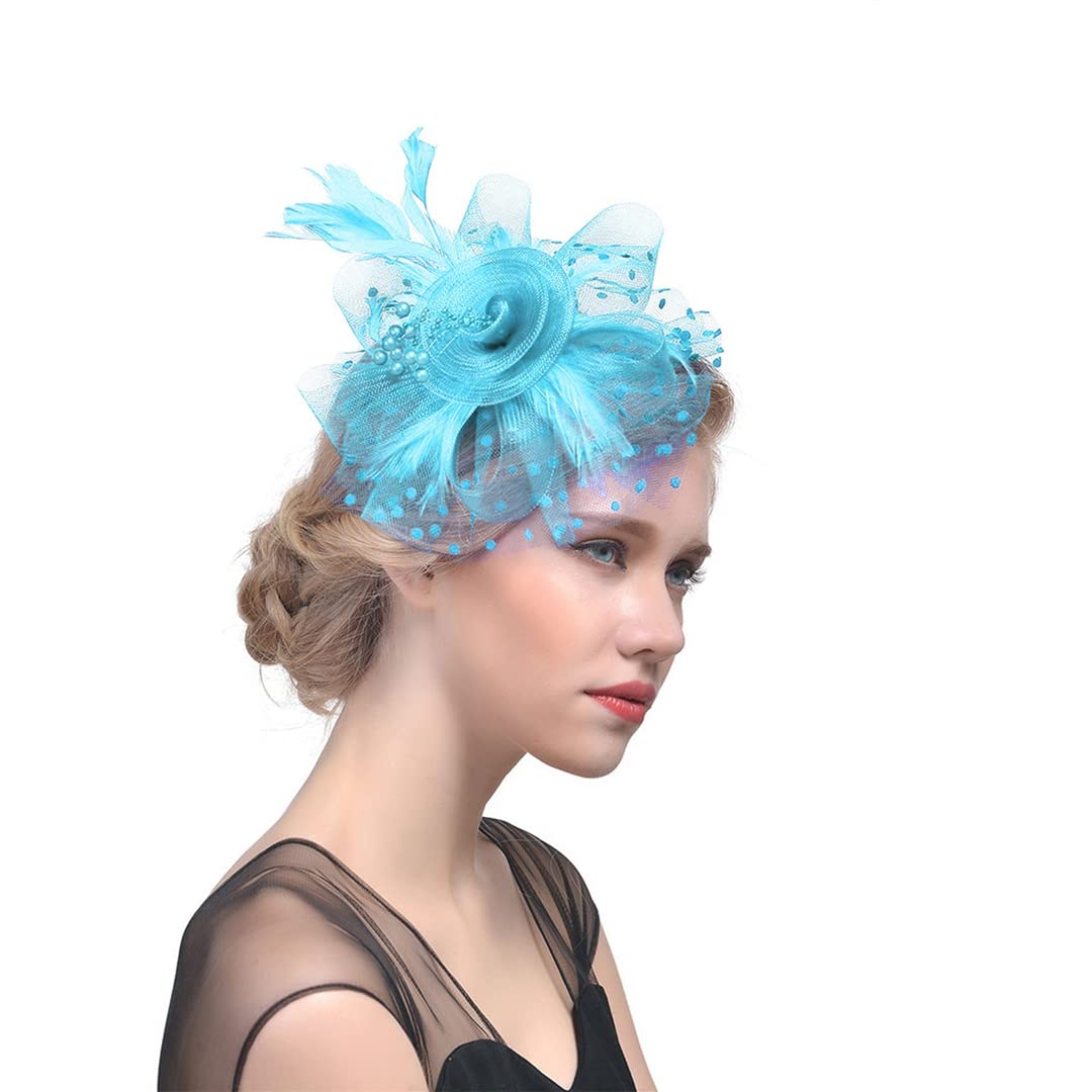FBHappiness Fascinators Women Flower Mesh Ribbons Feathers Hat Headpiece Or A Clip Cocktail Tea Party Headwear ，Cocktail Hats