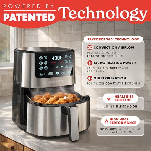 Image of Gourmia 4-Qt Digital Air Fryer with Guided Cooking, Easy Clean, Stainless Steel
