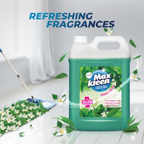 Image of Maxkleen Wipro Herbal Fresh+Neem Extract Floor Cleaning Liquid 5Ltr| Refill Pack |Disinfectant Floor Cleaner With 99.99% Germ Protection| All Purpose Tile, Floor & Wall Cleaner