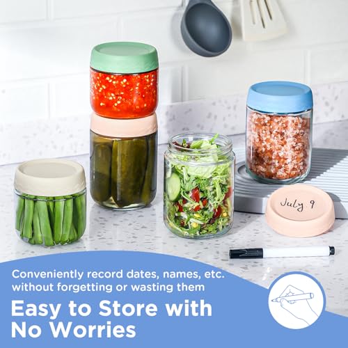 Image of DRKIO 10&16 Oz Glass Overnight Oats Containers with Lids Chia Pudding Jars | 6 Pack Mason Jars, Wide-Mouth, Leak-proof, Stackable, Ideal for Store and Meal Prep Yogurt, Cereals, Snack, Spice, Sugar