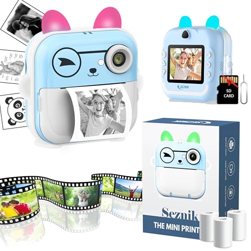 Image of SEZNIK Mini Camera Printer, Click Photo Print, Inkless Bluetooth HD Print | Compatible with Android, iOS Mobile. Instant Print Pictures, Labels | 1 Year Warranty by SEZNIK (Mini-B40-Blue)