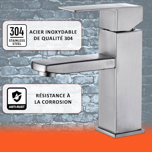Mitigeur lavabo acier inoxydable au design épuré pour eau chaude et froide - 3