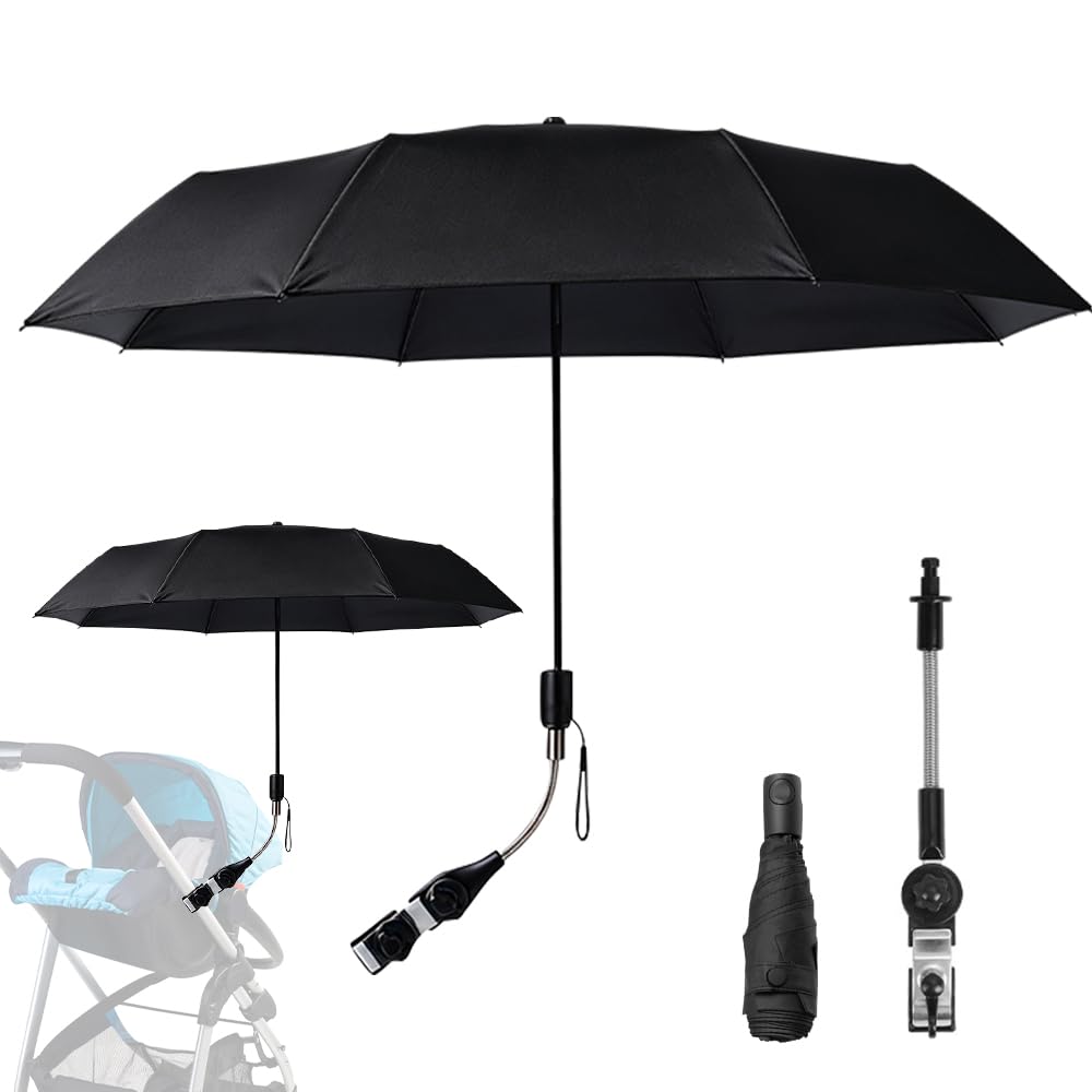 Foreverup Ombrellino Parasole Passeggino, Ombrellino Passeggino Universale, Ombrellone per Passeggino, 96cm 50+ UV Ombrello Universale per Bambini e Neonati Protezione Solare (Nero)