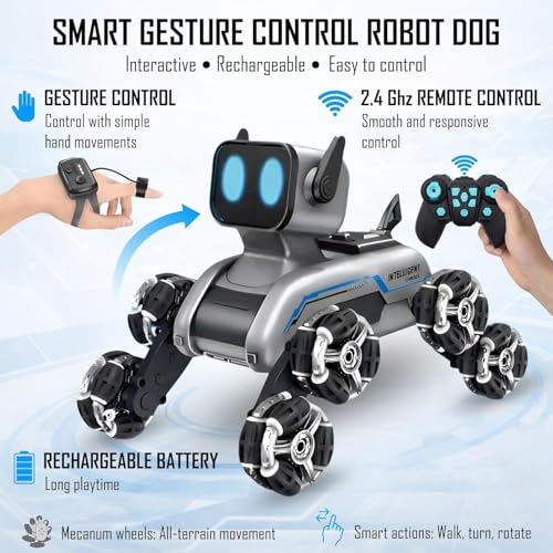 Image of Famello Remote Control Robot Dog for Kids | 8WD Gesture Sensor RC Stunt Car with Light, Music | RC Robot Dog Toys, Birthday Gifts Toys for Kids & Adults (Robot Dog)