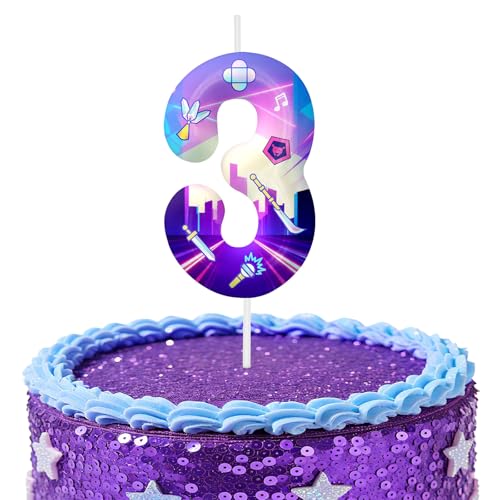 Image of Purple Number 3 Birthday Candles, Cartoon Themed Cake Toppers for Boys Girls Cake Decorations, Birthday Decorations Party Supplies, Number Candles for Party Decor