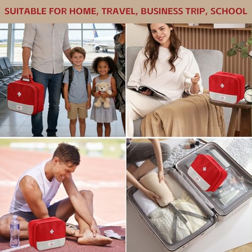 Image of Red First Aid Bag, Medical Bag Empty, Portable Medicine Bag Organizer for Home Outdoor Camping Hiking Travel (Red)