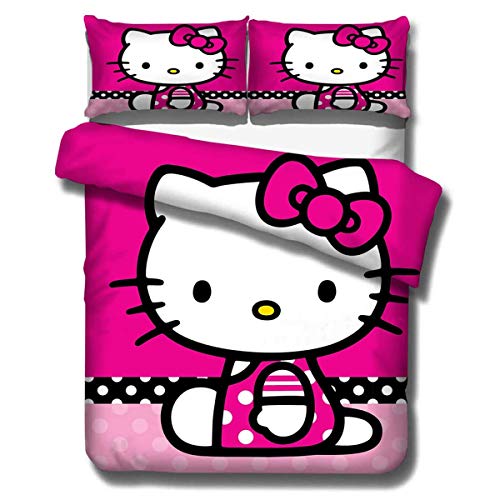 Goplnma - Ropa de cama de Hello Kitty, color rosa Kitty, estampado 3D, microfibra, con funda nórdica, multicolor (200 x 200 cm, 1)