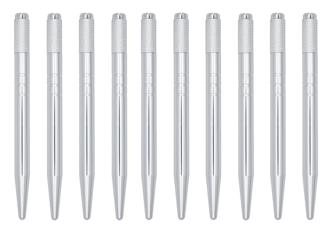 XIAOYU 10 Pieces Microblading Pens Manual Eyebrow Tattoo Pens Light Microblading Handles for Makeup Eyebrow Tattoo Supplies(Silver) - Image 2