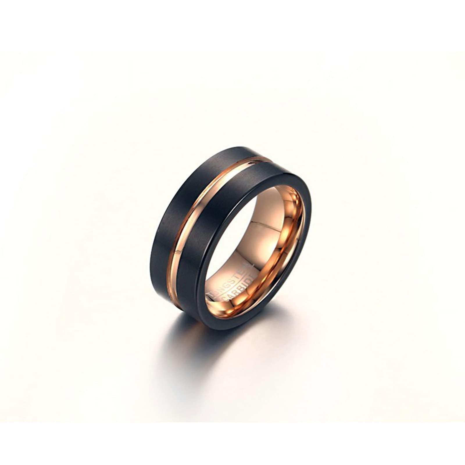 Aeici Anillo Fiancaille para hombre y mujer, anillo grabado de tungsteno, anillo cepillado, bicolor, 8 mm