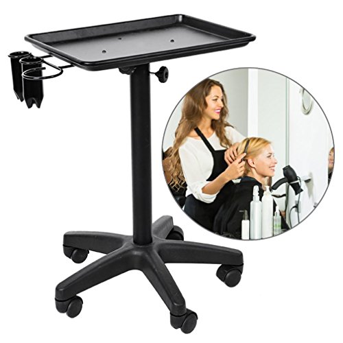 Adjustable Height Rolling Mobile Instrument Aluminium Tray Trolley, Salon Beauty Hair Service Tool Storage Utility Carts (Black)